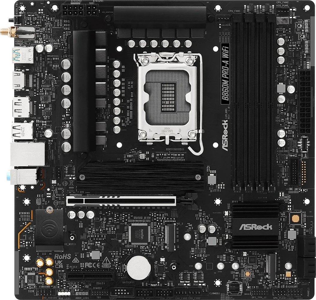 Pllakë amë ASRock B860M Pro-A WiFi, micro ATX, Socket 1851, 256 GB, e zezë
