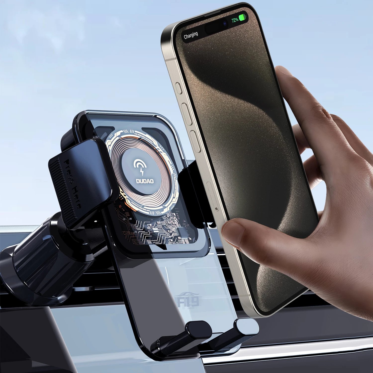 Mbajtës telefoni Dudao F19 me karikues wireless 15W, i zi