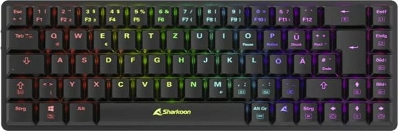 Tastierë mekanike Sharkoon PureWriter W65, RGB, wireless & me kabllo, QWERTZ, e zezë