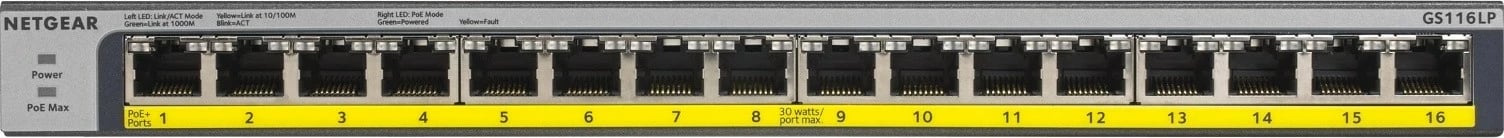 Switch Netgear GS116LP-100EUS, 16 porte Gigabit, PoE+, rackmount, i zi