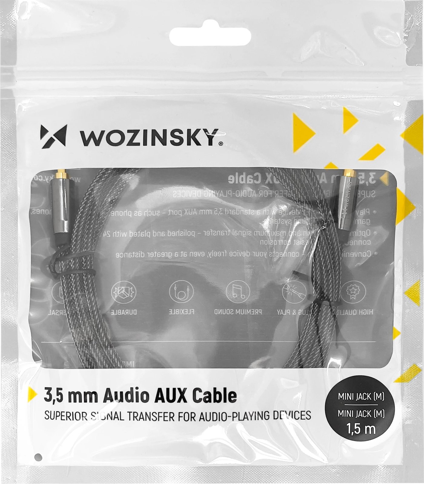Kabllo audio AUX Wozinsky WACMJB-1M, 1.5m, mini jack 3.5mm, e zezë