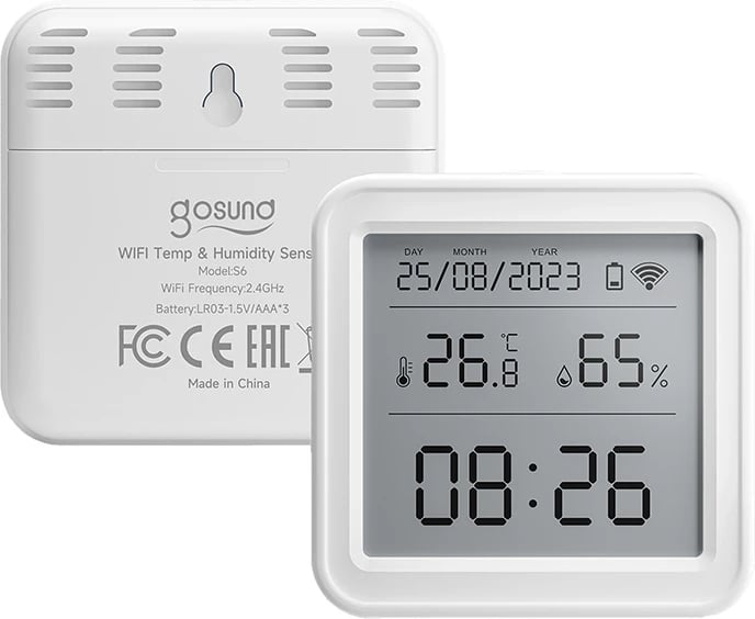 Sensor temperature dhe lagështie smart Gosund ST17 me ekran LCD, Zigbee, i bardhë