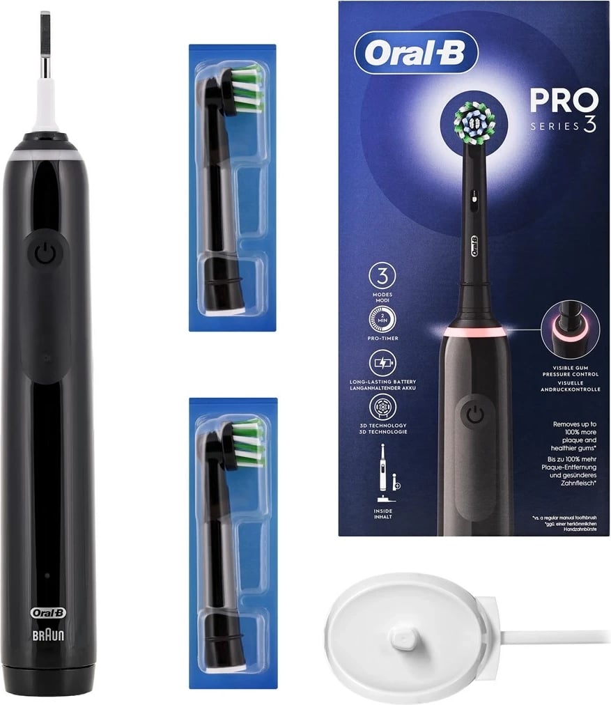 Furçë dhëmbësh elektrike Braun Oral-B Pro 3 Pro3 3000, për të rritur, e zezë, me 2 koka