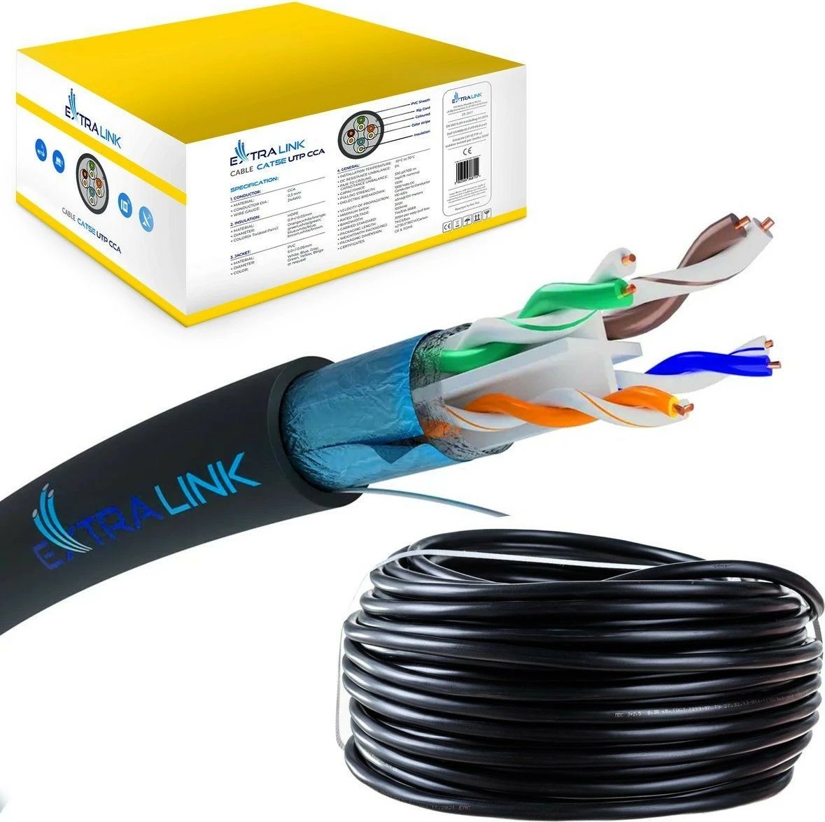 Kabllo rrjeti Extralink Cat6 F/UTP, 305m, e zezë