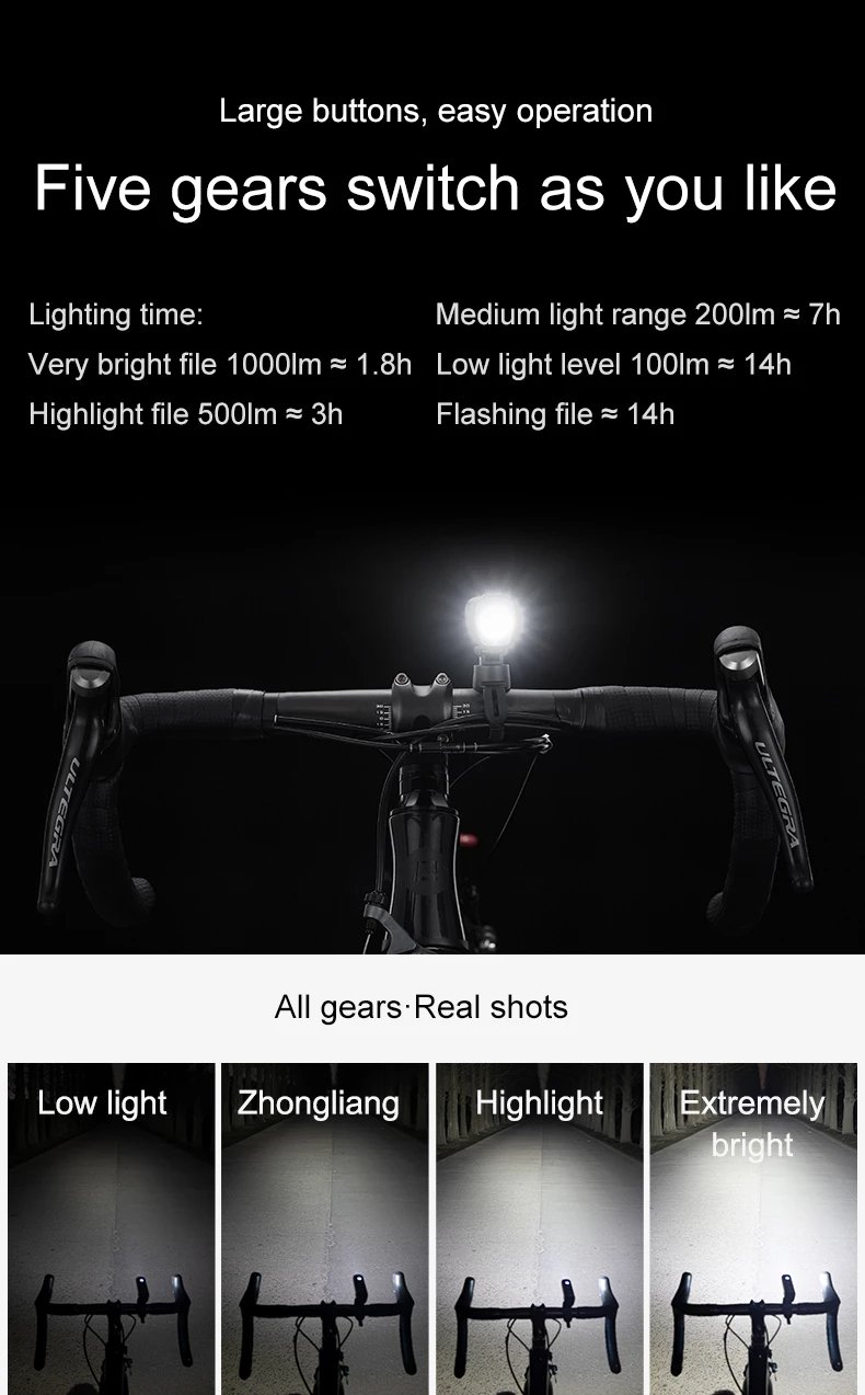 Dritë përpara biçiklete Rockbros V9M-1000, 1000 lumen, e zezë