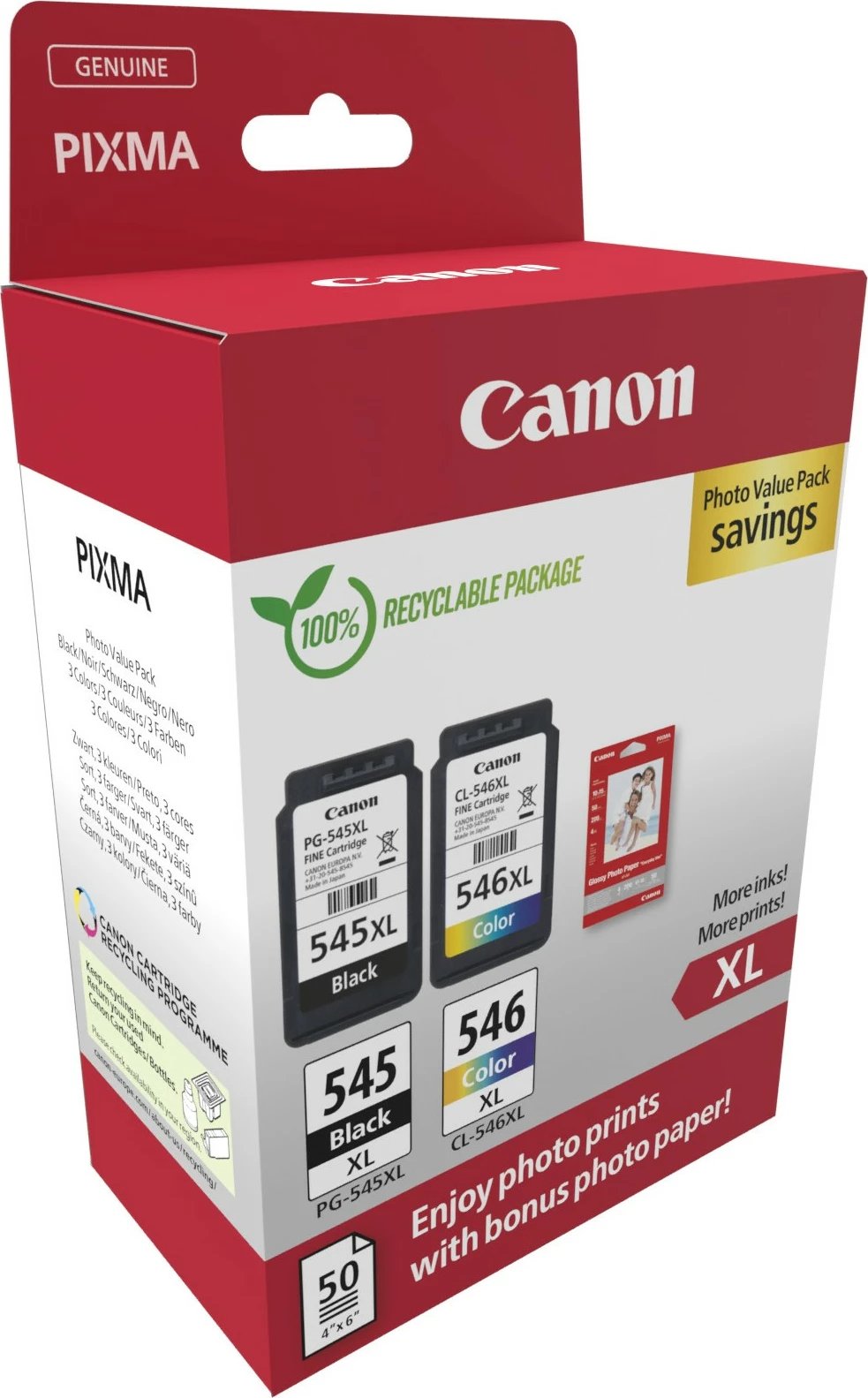 Canon 8286B011, paketë vlerë foto, 2 copë, ngjyra e zezë, cian, magenta, e verdhë