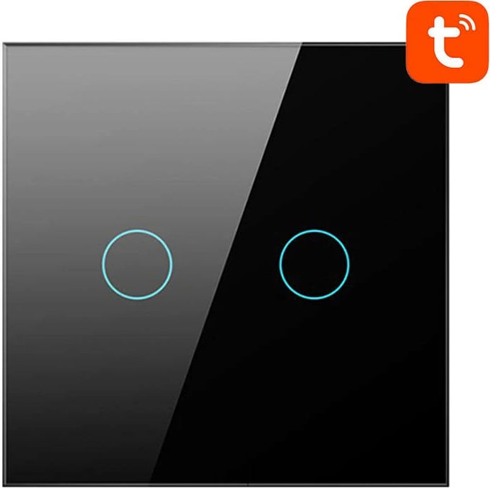Switch i mençur Avatto LZTS02-EU-B2, 2-kanalësh, ZigBee, pa tel neutral, i zi