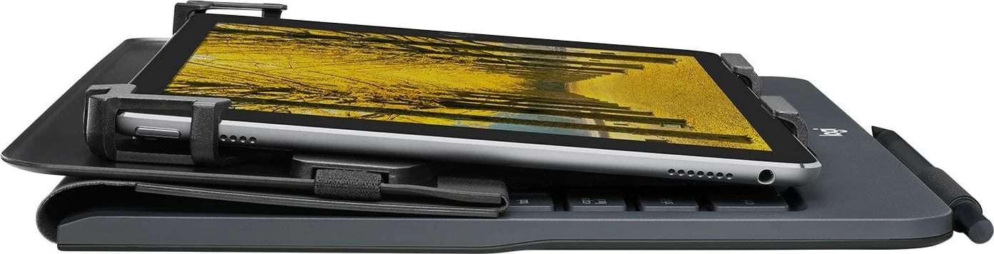 Mbështjellës me tastierë Logitech Universal Folio për tablet 9-10 inç, QWERTY, spanjisht, i zi