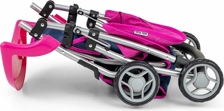 Karrocë lodër për kukulla, Milly Mally, Kate Prestige, për kukulla deri 50 cm, palosëse, me tabaka ushqimi dhe kapuç, blu