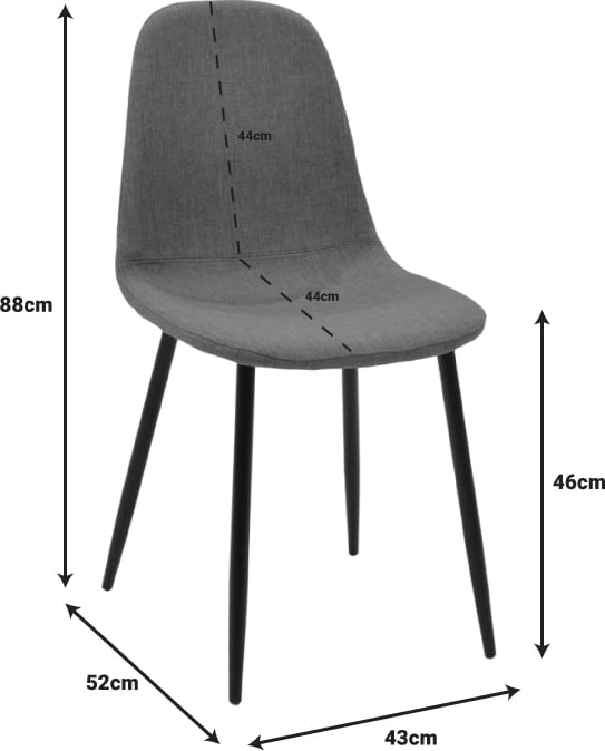 Karrige Bella, stof antracit, këmbë metali të zezë, 43x52x88cm, set prej 2 copësh