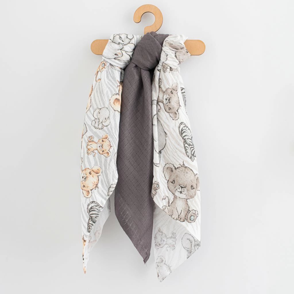 Pelenë pambuku, New Baby, 70x80 cm, set 3 copë, me print, ngjyrë sipas fotos