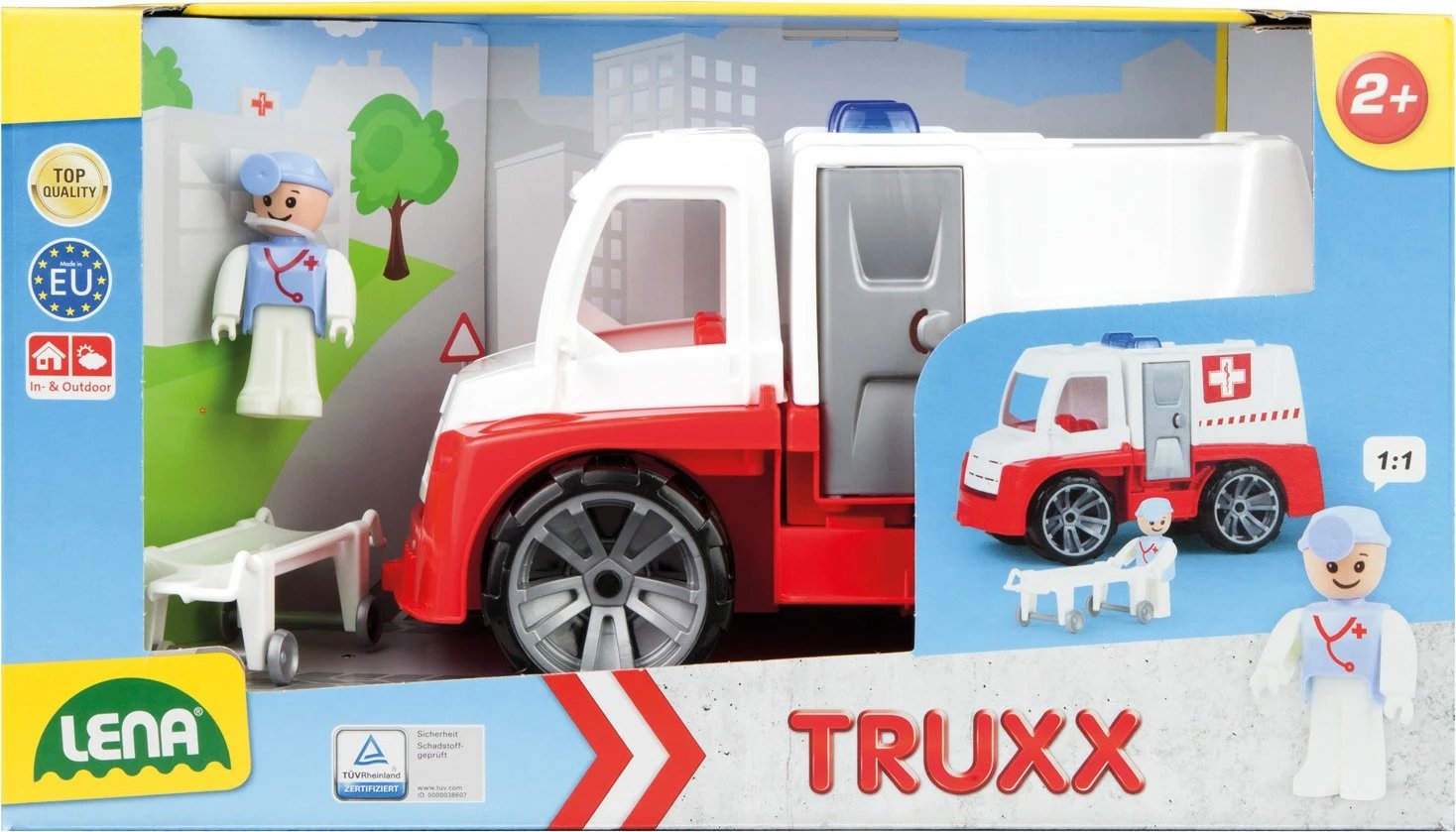 Autoambulancë lodër Lena Truxx me aksesorë, plastike, kuqe/bardhë, set