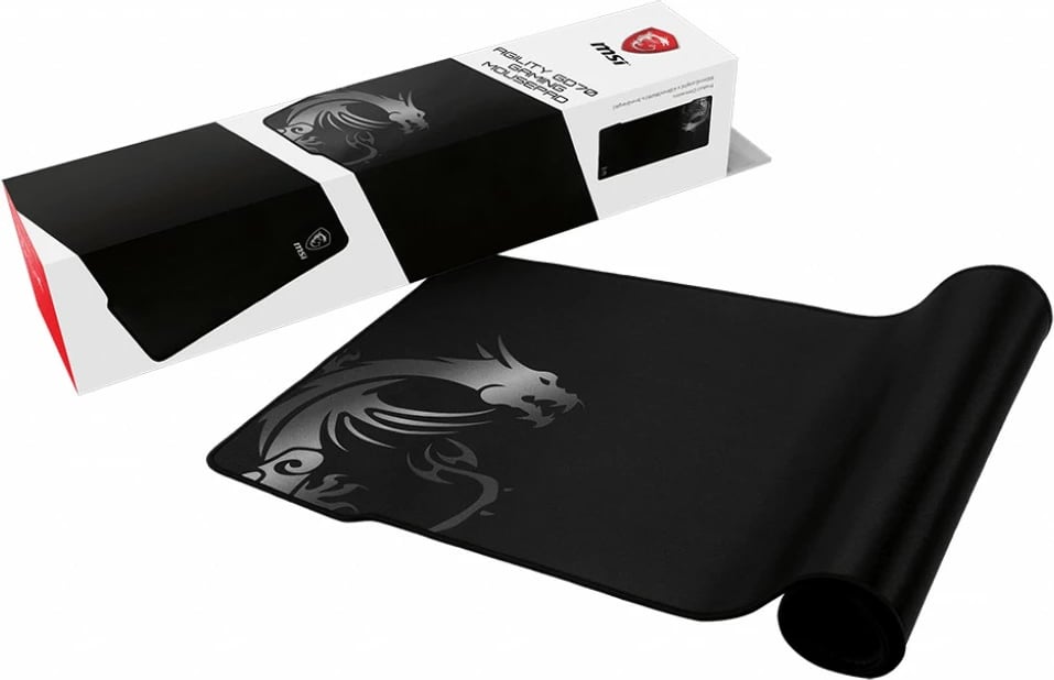 Mauspad MSI AGILITY GD70 Pro Gaming, 900mm x 400mm, sipërfaqe mëndafshi për lojtarë, dizajn dragoi, bazë gome anti-rrëshqitëse, skaje të qepura, e zezë