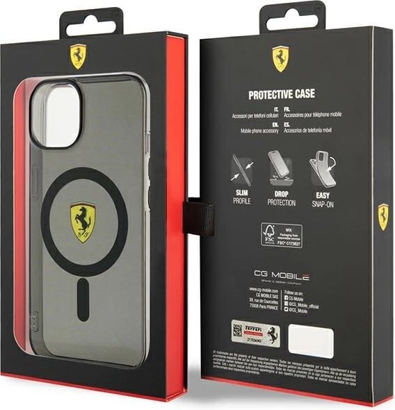 Mbështjellës Ferrari Translucent MagSafe për iPhone 14 6.1", i zi