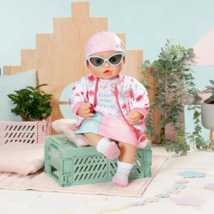 Set rrobash pranverore për kukull Baby Annabell Zapf 43 cm, rozë/blu, me aksesorë