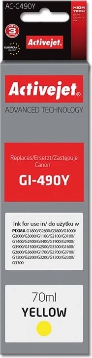 Ngjyrë zëvendësuese Activejet AC-G490Y për printer Canon, 70ml, e verdhë