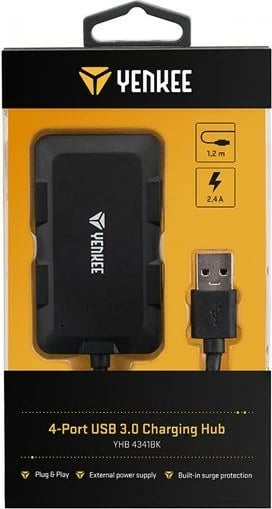 Kasë USB hub YENKEE YHB 4341BK, 4 porta, e zezë