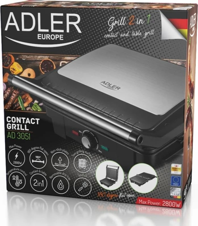 Grill kontakti Adler AD 3051, 2800 W, i zi Grill kontakti Adler AD 3051, 2800 W, i zi