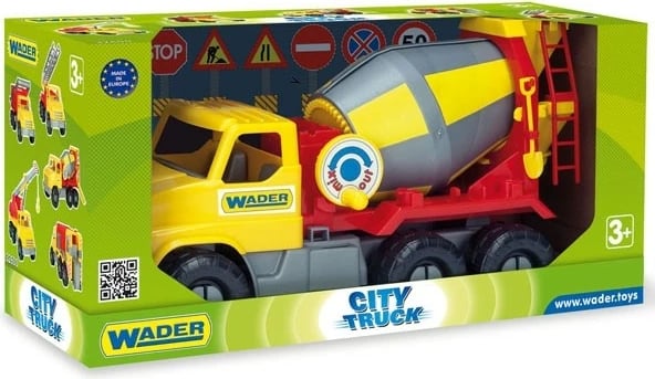 Kamion mikser lodër Wader City Truck, plastikë, i verdhë/gri/kuq