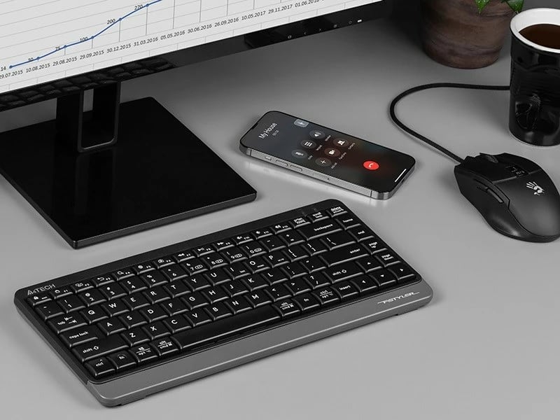 Tastierë A4 TECH FSTYLER FBK11, RF Wireless + Bluetooth, Mini, Zezë dhe Gri