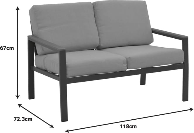 Set salloni për kopsht, 4 pjesë, kornizë alumini, ngjyrë gri e errët, material polidru dhe stof, ngjyrë gri
