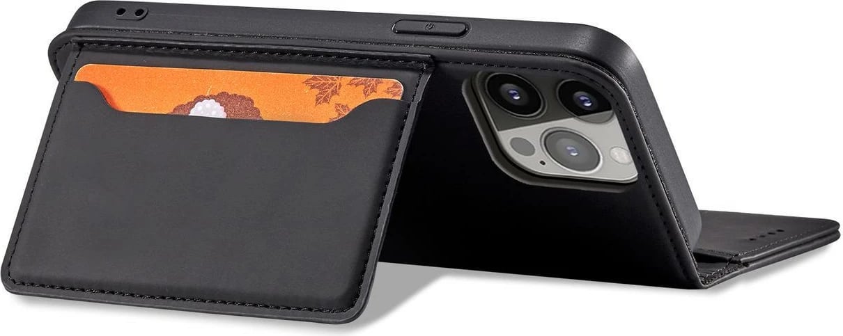 Mbështjellës Hurtel Magnet Card Case për iPhone 14, portofol, mbajtës, e zezë