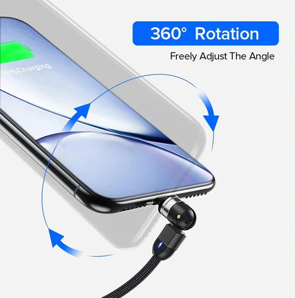 Kabllo magnetike USB-A në USB-C, Maclean, MCE475, 2m, këndore me lidhës rrotullues, e zezë