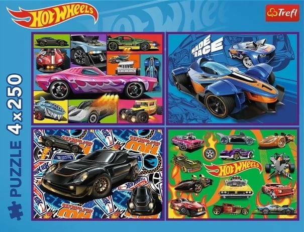 Puzzle Hot Wheels Trefl 4x250 pjesë, për fëmijë