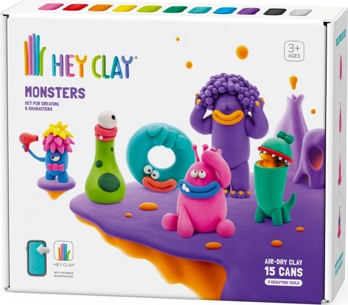 Set modelimi Hey Clay Monsters, Tm Toys, 15 kanaçe, 11 ngjyra