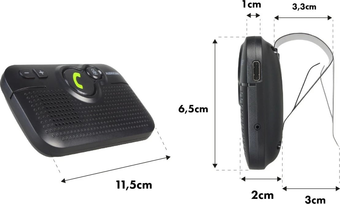 Kit hands-free Bluetooth, Audiocore AC475, BT 5.0 A2DP, altoparlant 2W, DSP anulim jehone, mbështetje Google/Siri, e zezë