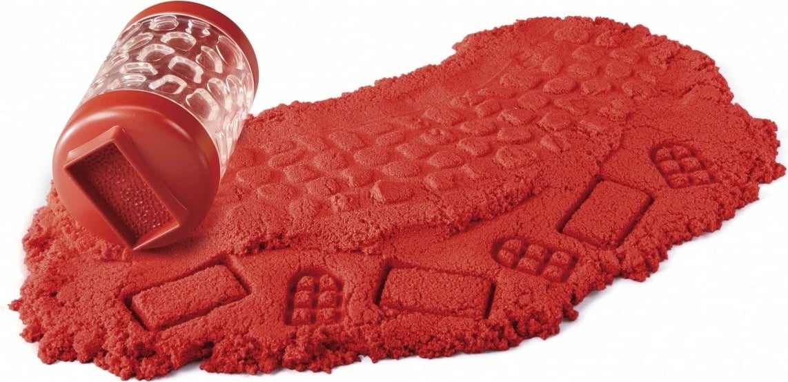 Set lodrash me rërë kinetike Wonder Factory Never Dry Sand Trucks, MGA, ekskavator, plastik, e kuqe