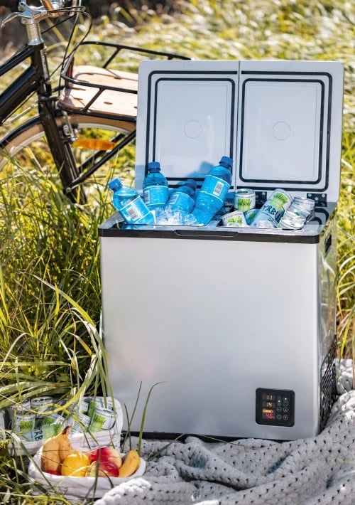 Frigorifer portativ me kompresor, Camry CR 8076, 38L, dy ndarje (15L frigorifer + 23L ngrirës), ekran LCD, gri