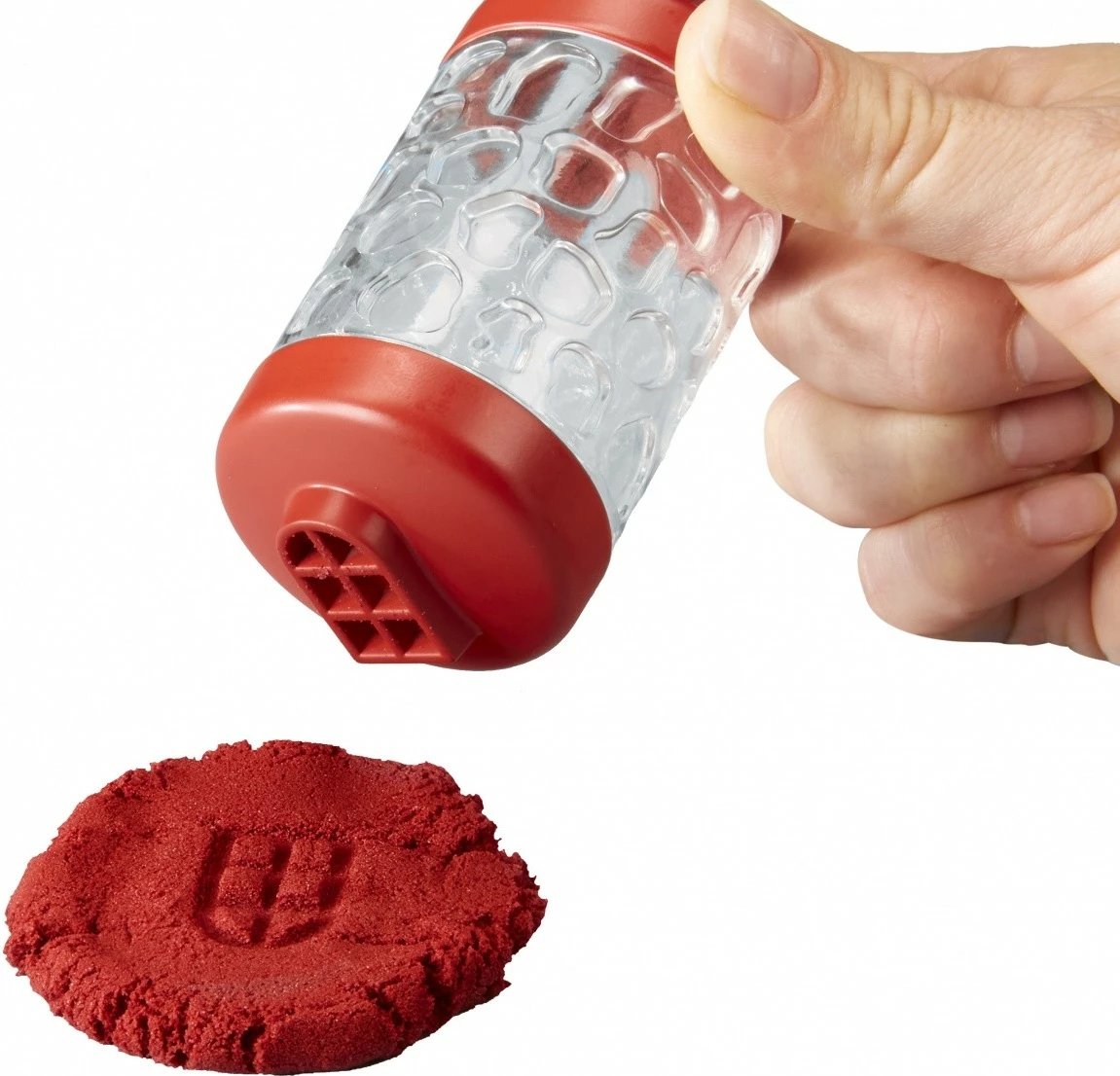 Set lodrash me rërë kinetike Wonder Factory Never Dry Sand Trucks, MGA, ekskavator, plastik, e kuqe