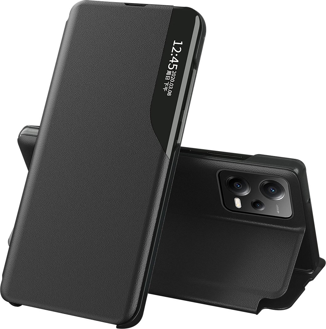 Mbështjellës Hurtel Eco Leather View Case për Xiaomi Redmi Note 12 Pro+, i zi