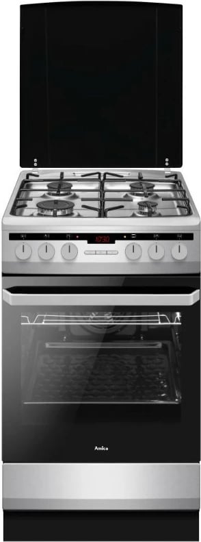 Sobë Amica 58GE3.33HZpTaQ(Xx), 4 zona, 62L, gaz dhe rrymë, e zezë/inox
