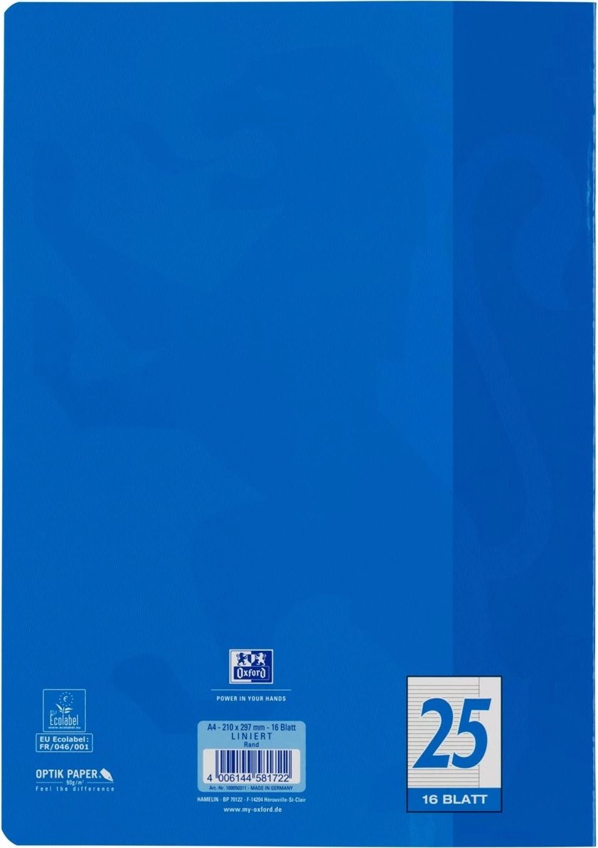 Fletore OXFORD 100050311, A4, 16 fletë, 90g/m², e kaltër