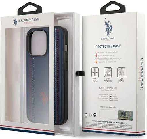 Mbështjellës U.S. Polo Assn. USHCP14LPFAV për iPhone 14 Pro 6.1", lëkurë sintetike, navy