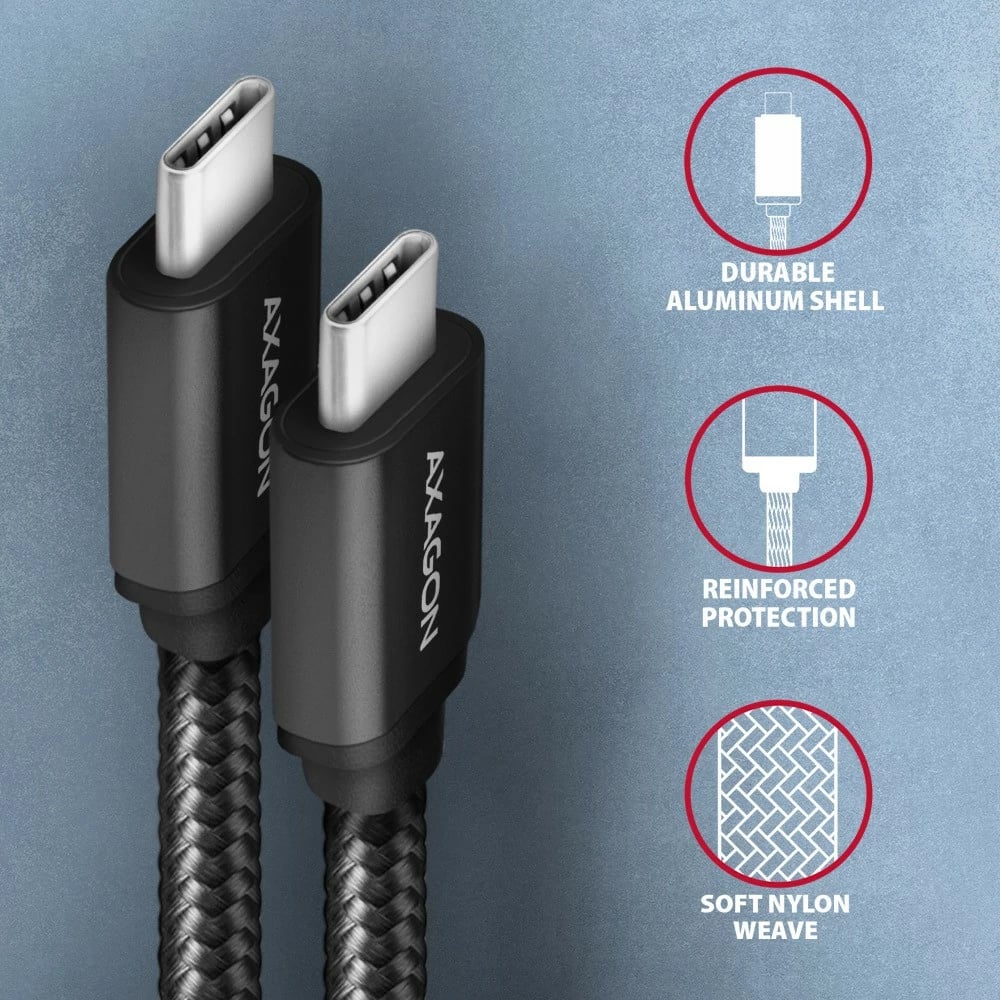 Kabllo USB-C në USB-C AXAGON BUCM3-CM15AB, 1.5m, 60W, e zezë