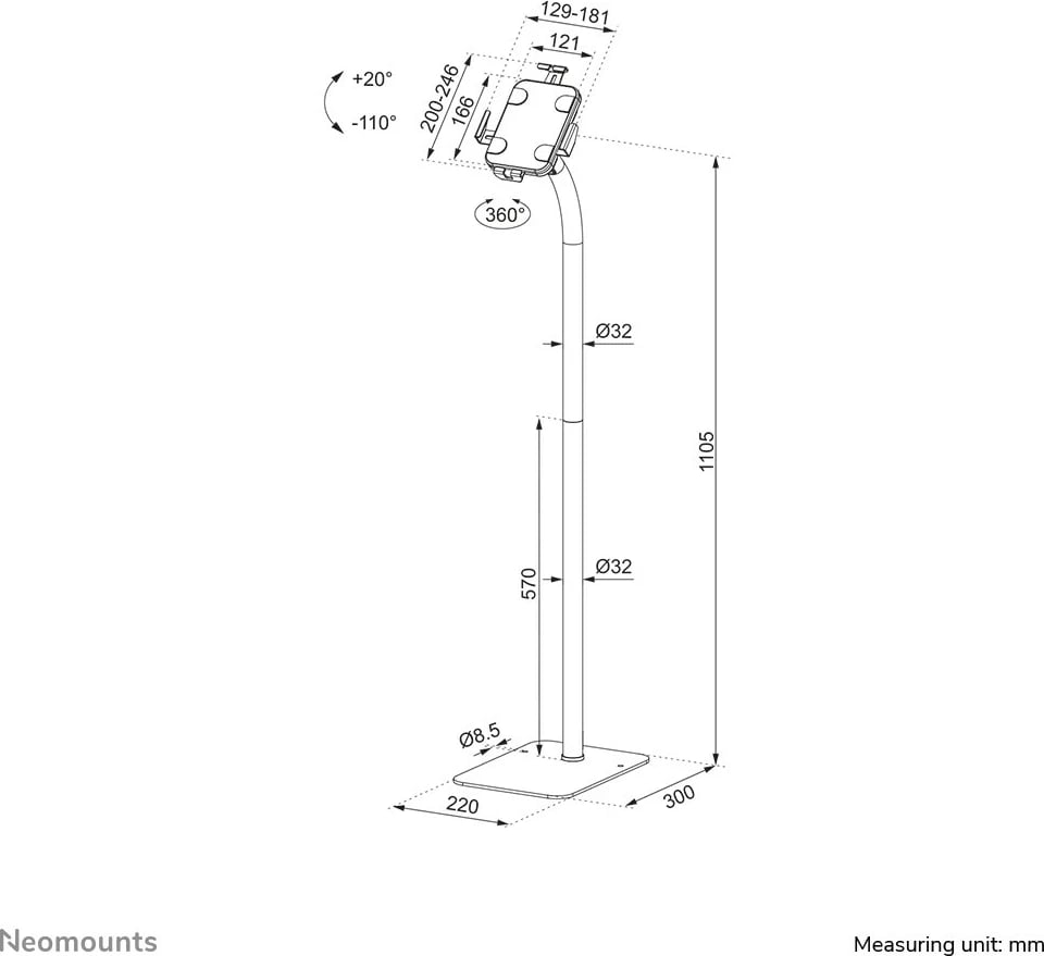 Mbajtës tableti Newstar FL15-625BL1, 360° rrotullim, i zi
