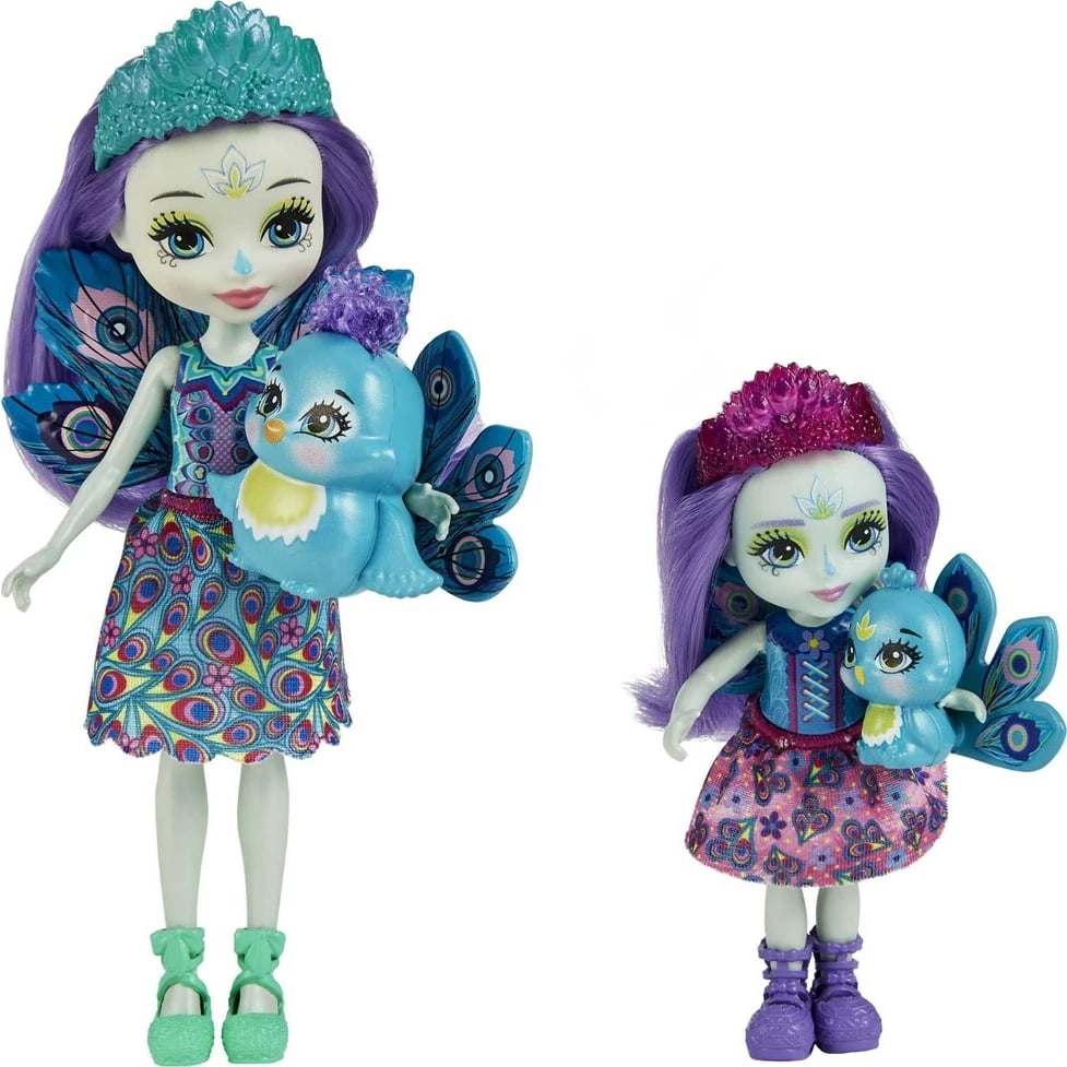 Lodra Enchantimals MATTEL Patter Peacock & Flap, Set me 2 kukulla, Shumëngjyrëshe