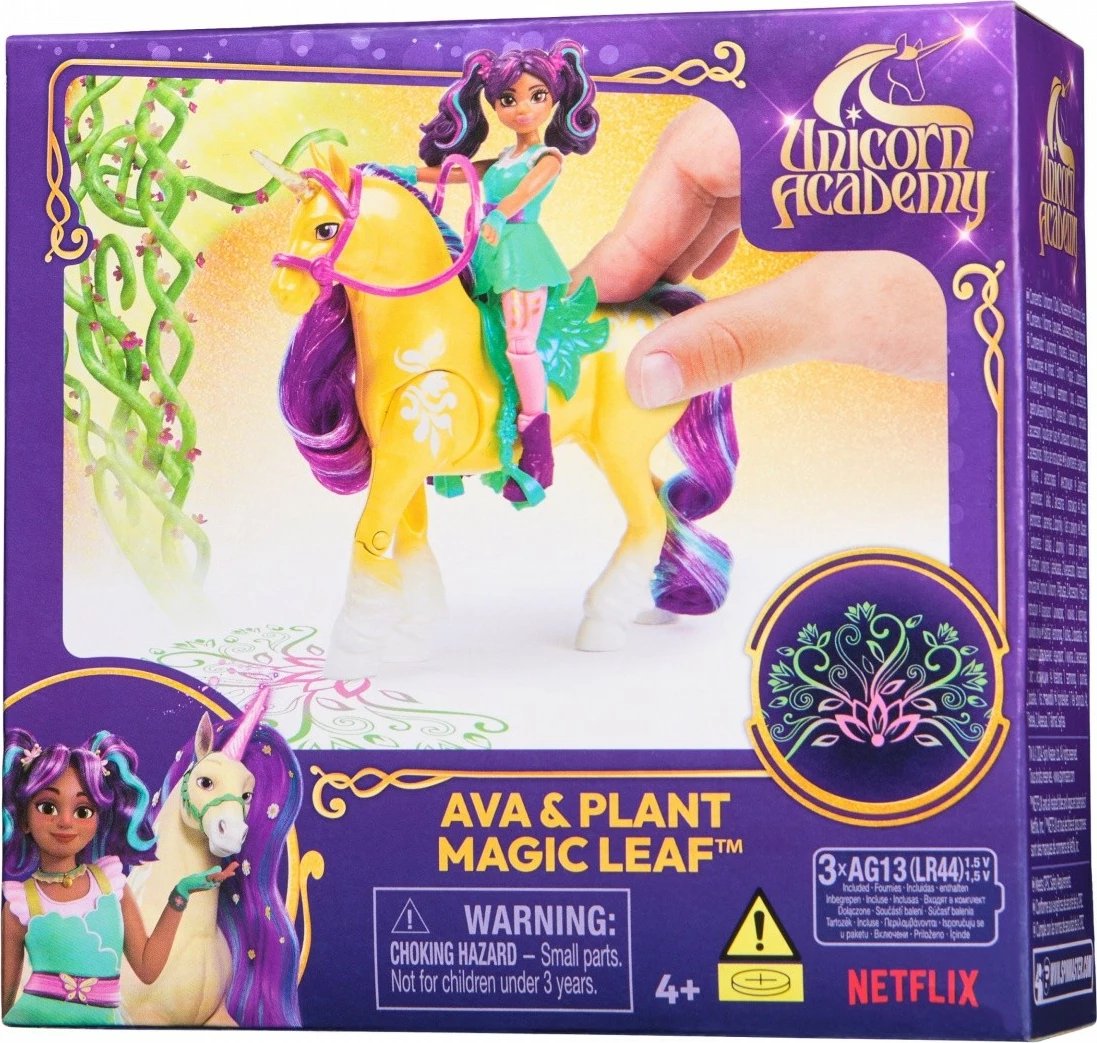 Set figurina Unicorn Academy Spin Master Ava & Plant Magic Leaf, 11 cm + 12 cm, për vajza