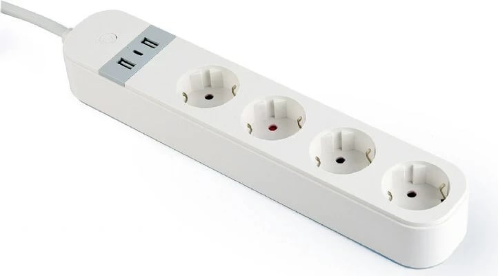 Shirit elektrik i mençur Gembird TSL-PS-S4U-01-W, 4 dalje AC, 1.5 m, 3880 W, Bardhë