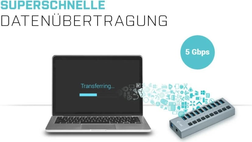 USB HUB I-Tec 10 porta, 48W, USB 3.0, gri