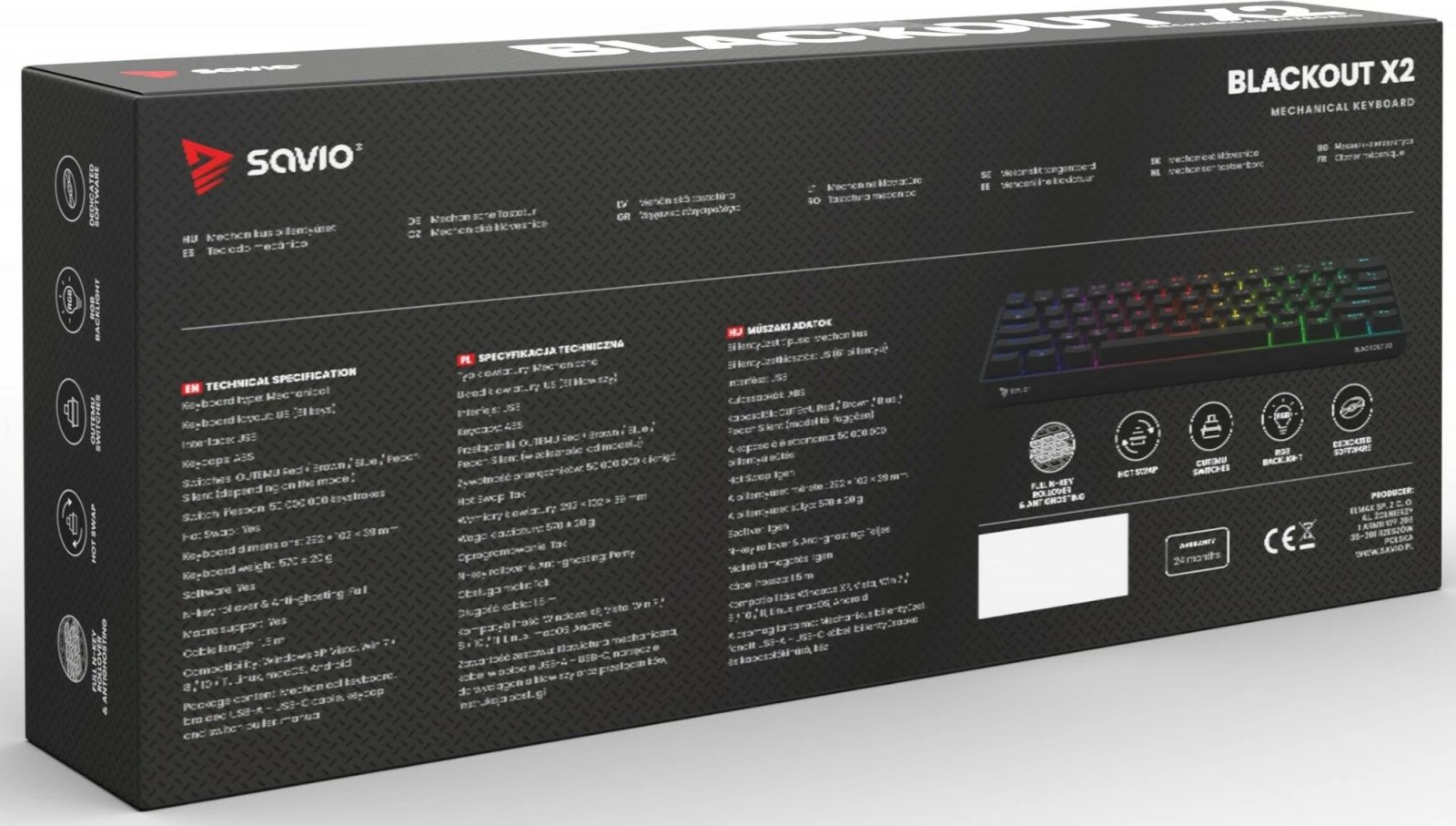 Tastierë mekanike Savio Blackout X2 OUTEMU Brown, 60%, ARGB, Hot Swap, e zezë