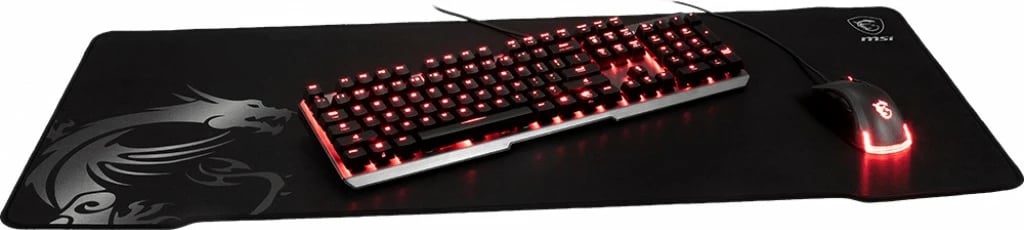Mauspad MSI AGILITY GD70 Pro Gaming, 900mm x 400mm, sipërfaqe mëndafshi për lojtarë, dizajn dragoi, bazë gome anti-rrëshqitëse, skaje të qepura, e zezë