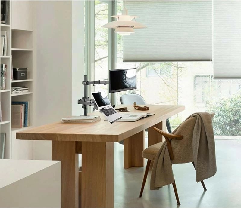 Mbajtëse tavoline Techly 2-në-1 për monitor 13-32" dhe laptop 12-17", rrotulluese, e zezë