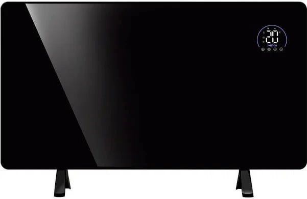 ngrohës panelor me infra të kuqe prej xhami, MPM MUG-23, 600W, Wi‑Fi Tuya, telekomandë, ekran LED, montim në mur ose me këmbë, e zezë