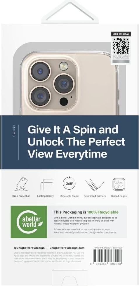 Mbështjellës UNIQ Swivix 360 Kickstand për iPhone 16 Pro, Gold