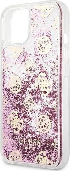 Mbështjellës Guess Peony Liquid Glitter për iPhone 13 mini 5.4", Rozë