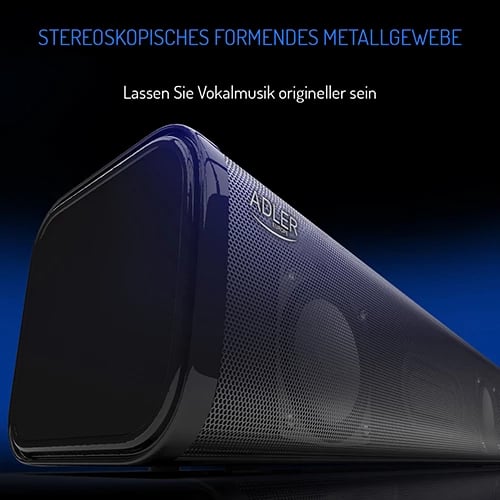 Altoparlant me orë zgjimi, Adler AD 1191, Bluetooth 5.0, stereo 2x5W, SD/USB/AUX, bateri 1200 mAh, i zi